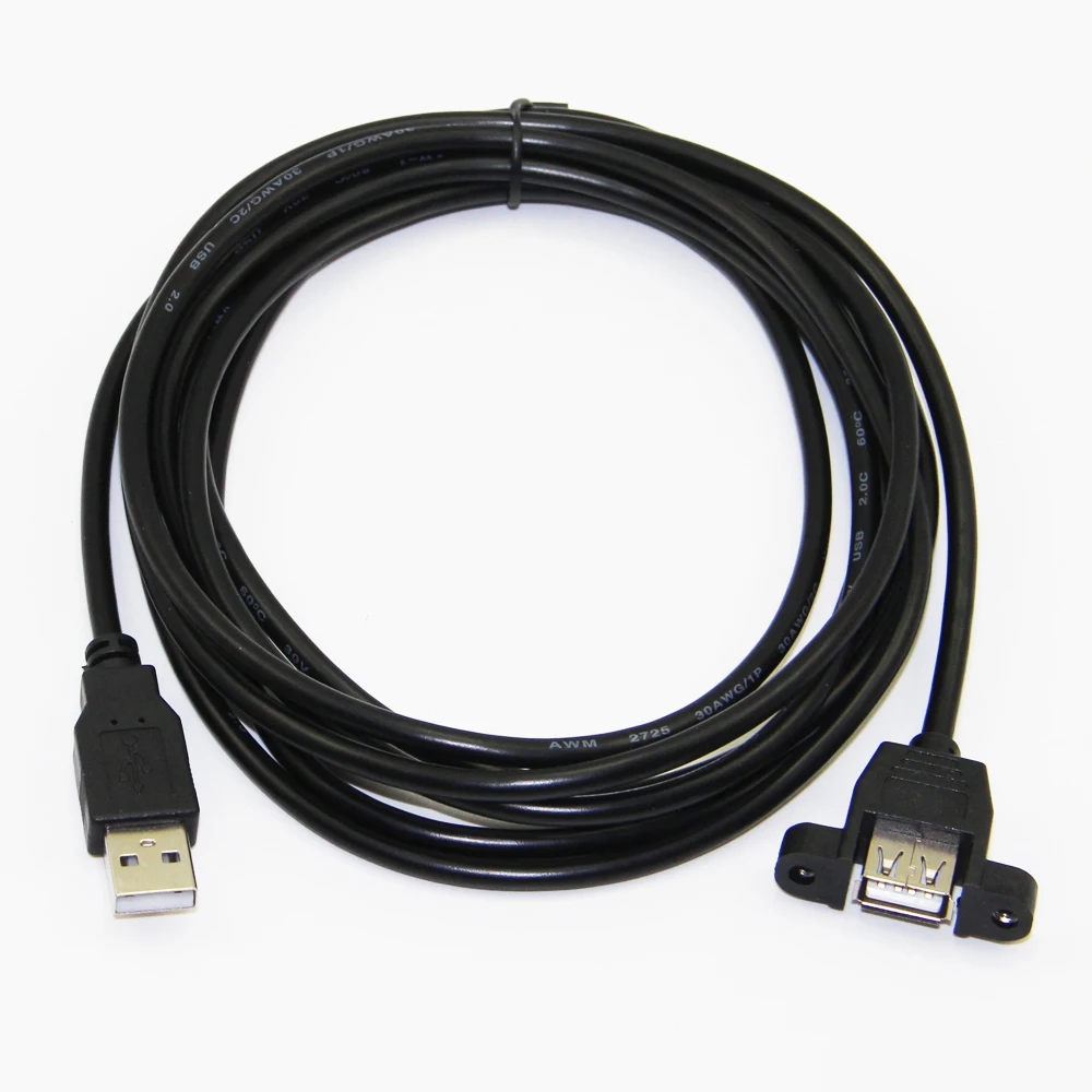 Cable de extensión USB 2,0 macho a hembra con Panel de tornillo, lámina de montaje, Cable de alimentación blindado trenzado para PC y portátil - imagen 4