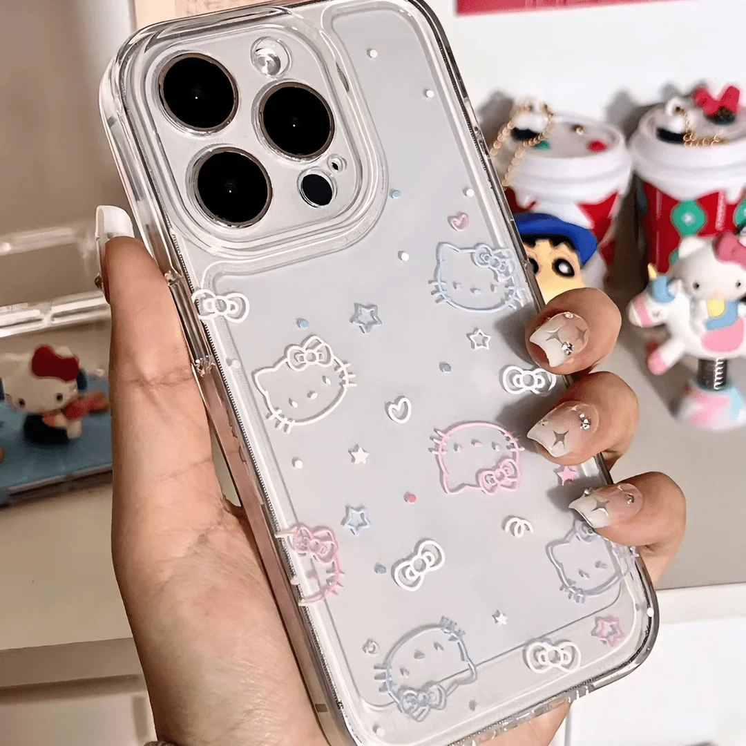 Funda de teléfono sencilla con diseño bonito de Hello Kittys para Samsung A16 A06 A55 A35 A25 A15 A05 A54 A34 A24 A14 A04 A13 A53 A33 transparente