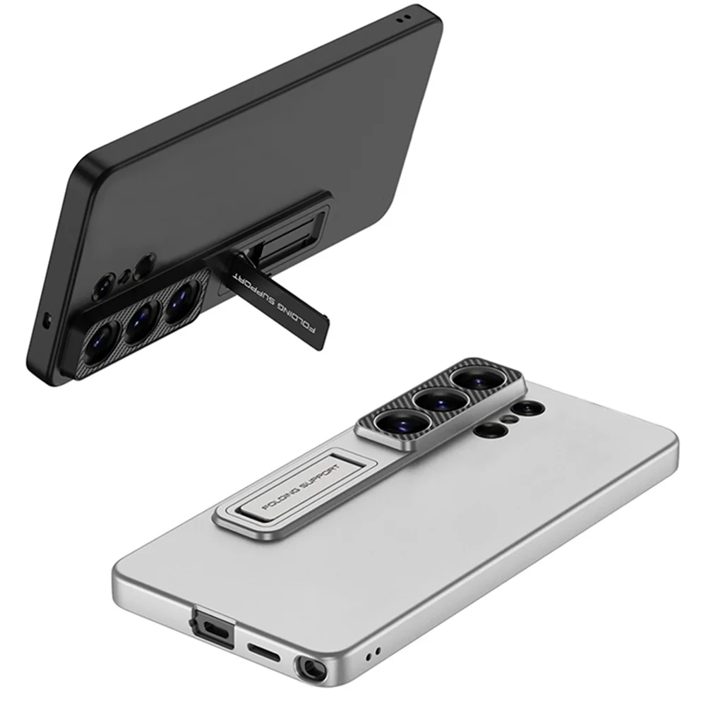 Funda de teléfono de PC con soporte plegable Invisible de lujo para Samsung S26 Ultra S26Ultra, funda trasera protectora de Color metálico de titanio - imagen 4