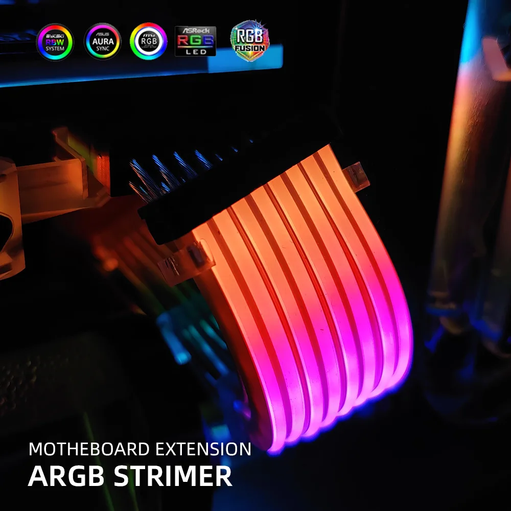 Cable de extensión de Motheboard RGB de 24 Pines, ARGB, GPU, 8 pines, Streamer de iluminación, Arco Iris, neón, VGA, extensor, PC MOD AURA - imagen 3