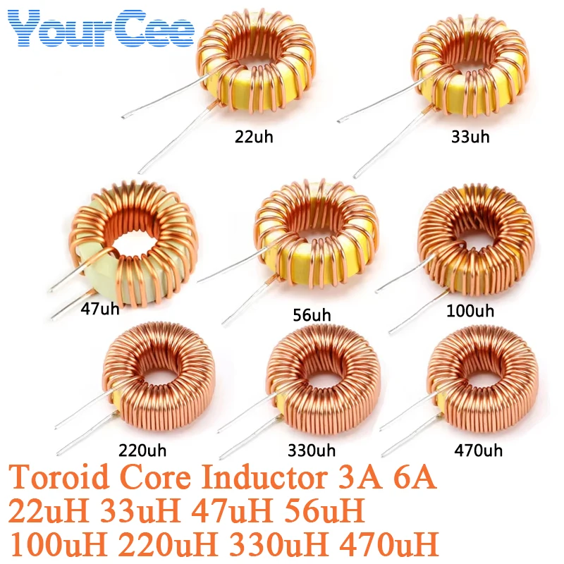 5 uds Inductor de núcleo toroide 3A 6A 22uH 33uH 47uH 56uH 100uH 220uH 330uH 470uH Inductor de bobinado de inductancia para LM2596