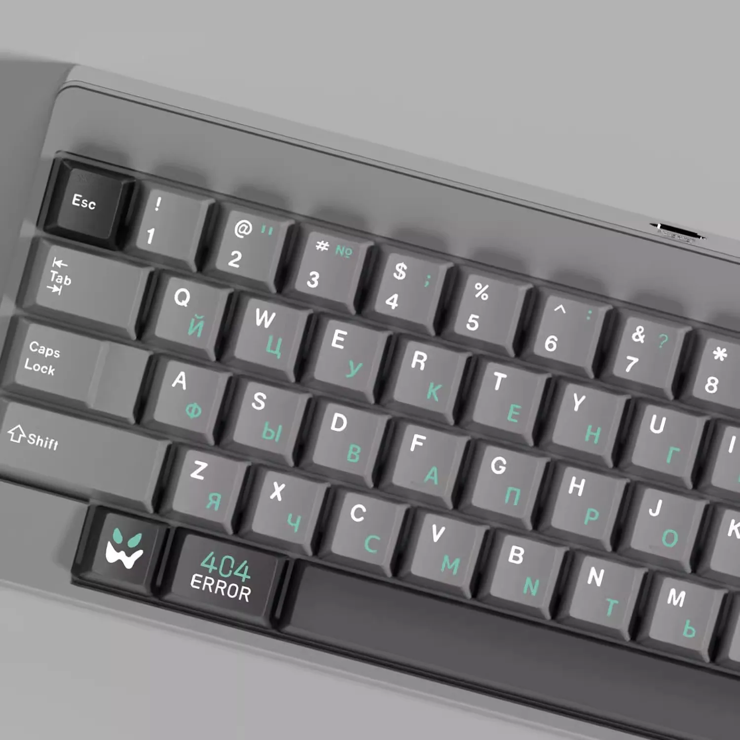 1 Juego de teclas con tema de Error 404, sublimación de tinte PBT, teclas rusas verdes, perfil de cereza, teclas grises a prueba de luz para 96 980 HHKB - imagen 2