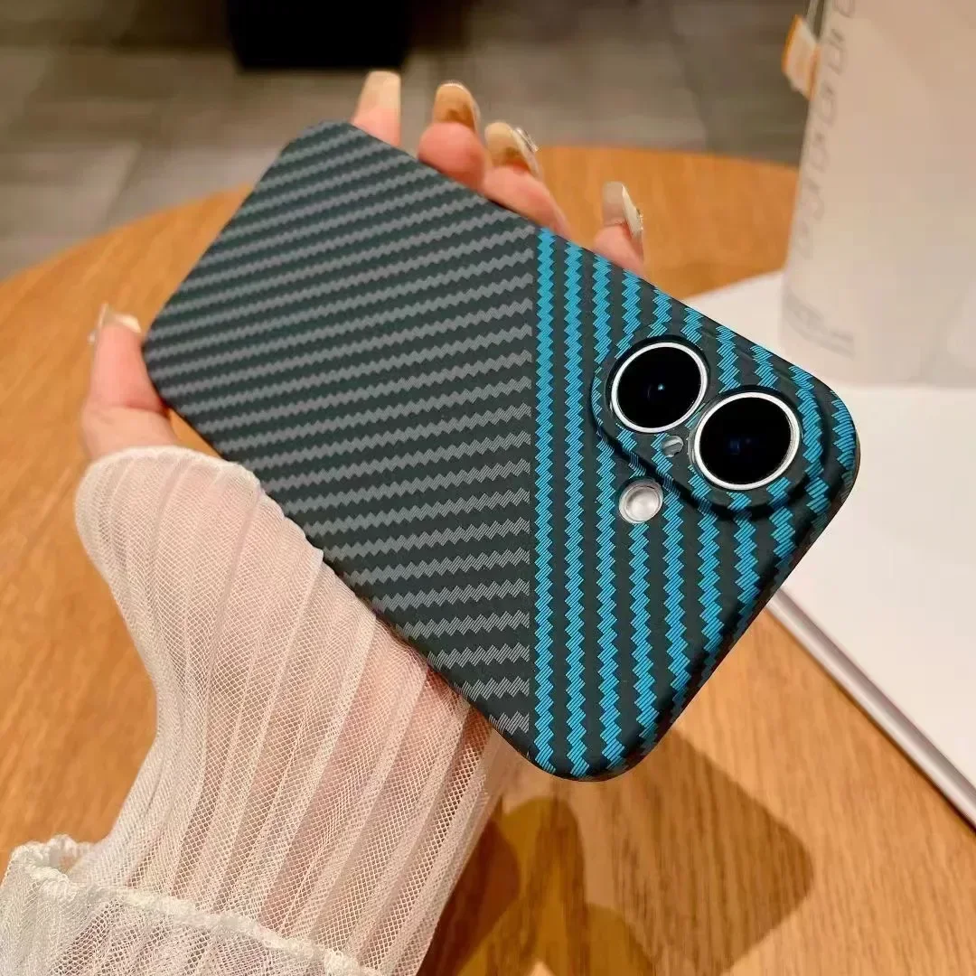 Funda de teléfono mate con textura de fibra de carbono de lujo para iPhone 16, 16 Plus, 15, 14, 16 ProMax, carcasa dura ultrafina a prueba de golpes - imagen 3