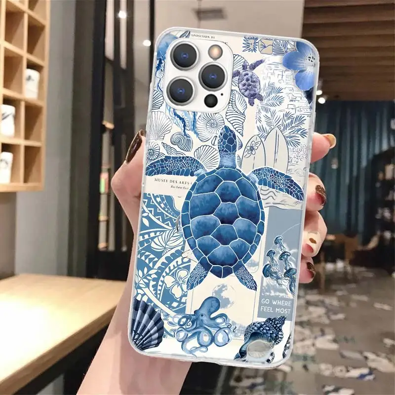 Océano estrella de mar tortuga marina tiburón silicona llamada teléfono caso para iPhone 11 12 Mini 13 Pro X XS Max XR 7 8 Plus 6 6S 5 5S SE 2020 Cove - imagen 5