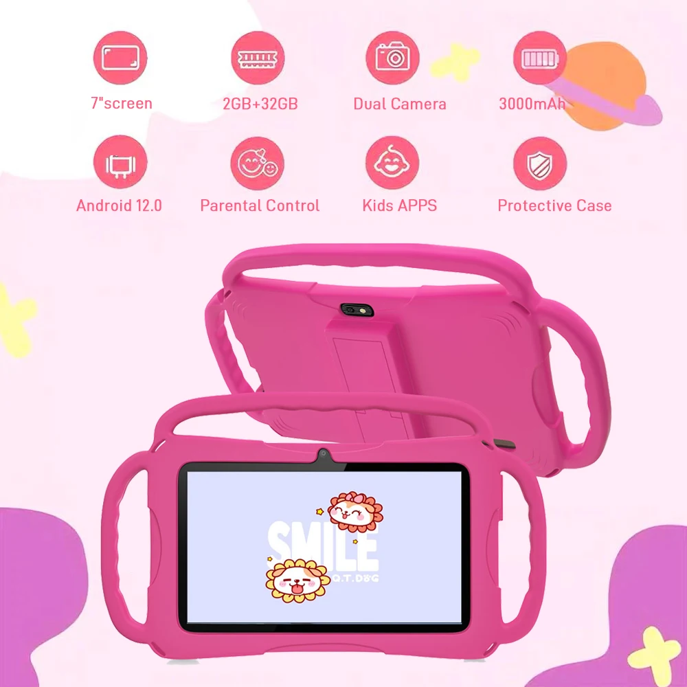 Tableta para niños de 7 pulgadas, los mejores regalos para niños, tabletas Android Quad Core de 2GB + 32GB de ROM, funda protectora portátil a prueba de niños con dibujos animados - imagen 3