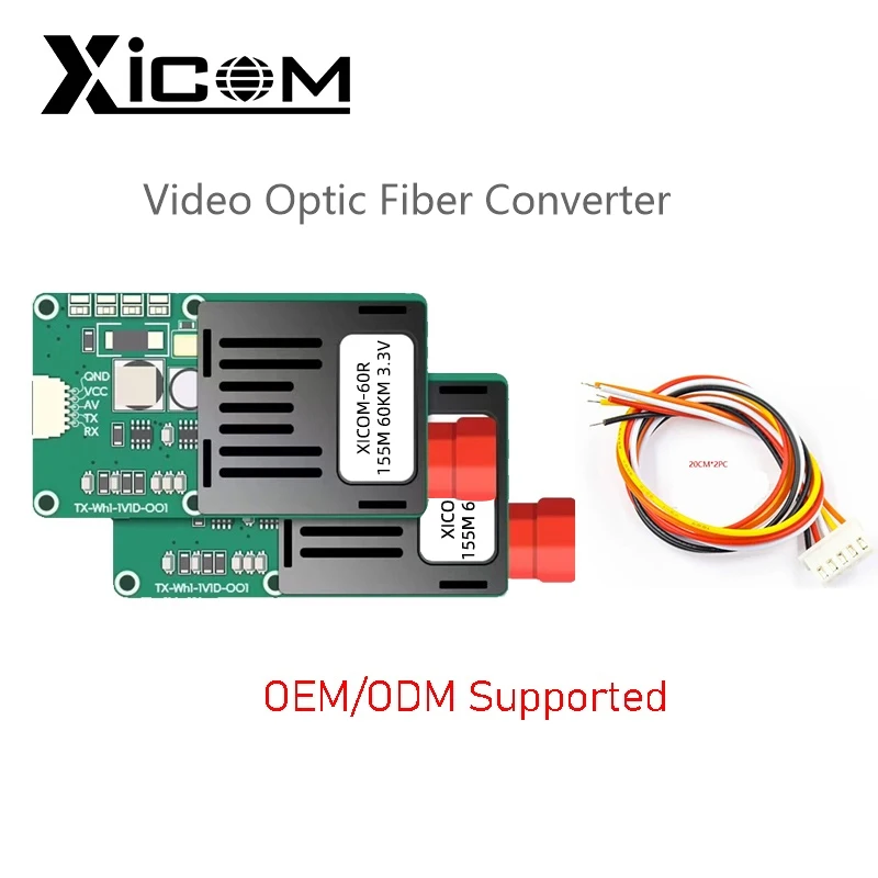 Xicom-convertidor de medios transceptor de fibra de vídeo, 1V1D, 60KM,80KM,100KM, vídeo de 1 canal + UART, TTL y SBUS FC/UPC TX/RX DC 5,5 ~ 26V - imagen 3