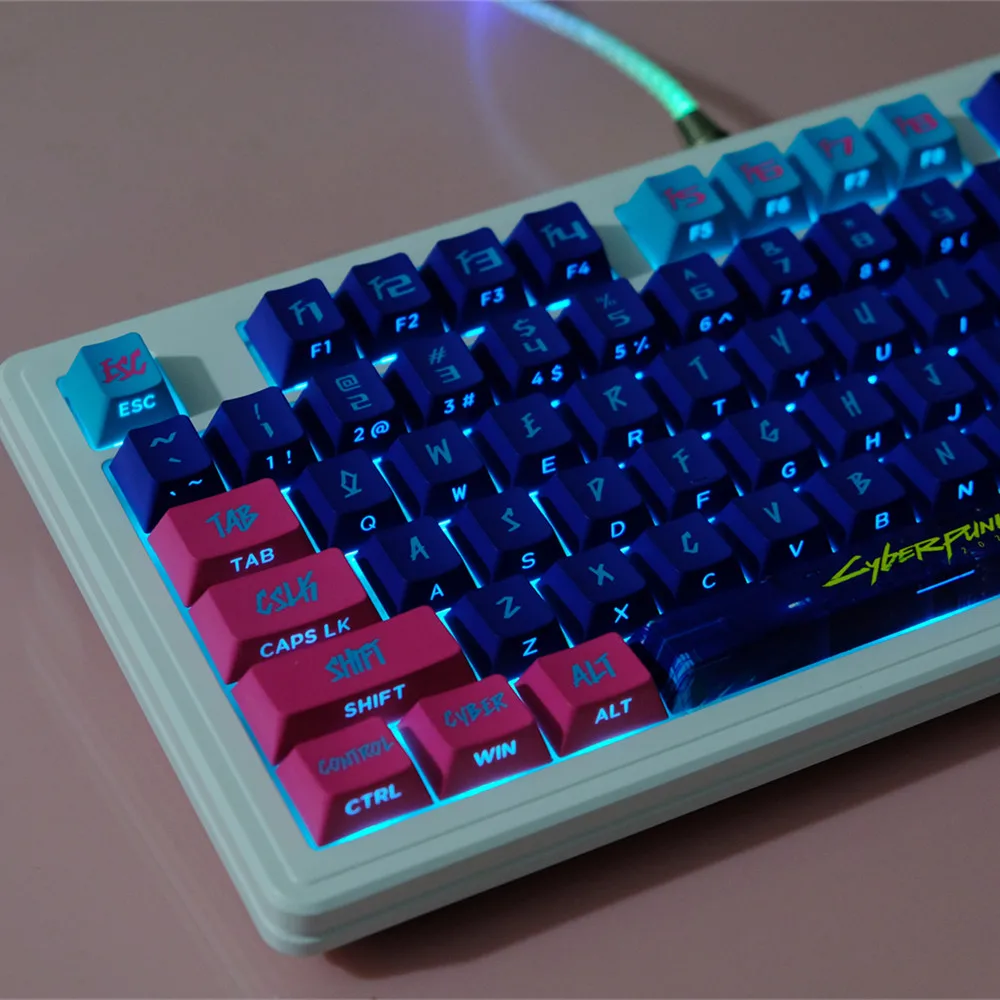 Teclas translúcidas con grabado lateral, 130 teclas, perfil de cereza, teclas de sublimación de tinte PBT para interruptores Mx, Teclado mecánico