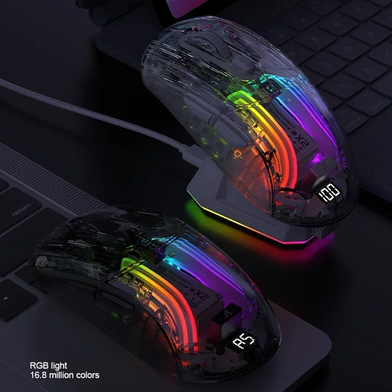 Attack Shark-ratón inalámbrico X2Pro con Bluetooth, Mouse con soporte de carga magnético para PC, tipo C, escritorio, Legal, transparente, RGB, 2,4G - imagen 5