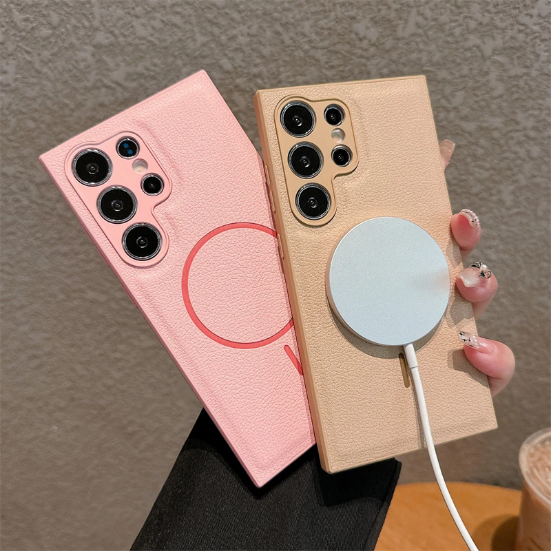 Funda de cuero PU mate Magsafe a prueba de golpes para Samsung Galaxy S25 S24 S23 S22 Ultra Plus, funda magnética a prueba de golpes con carga inalámbrica - imagen 5