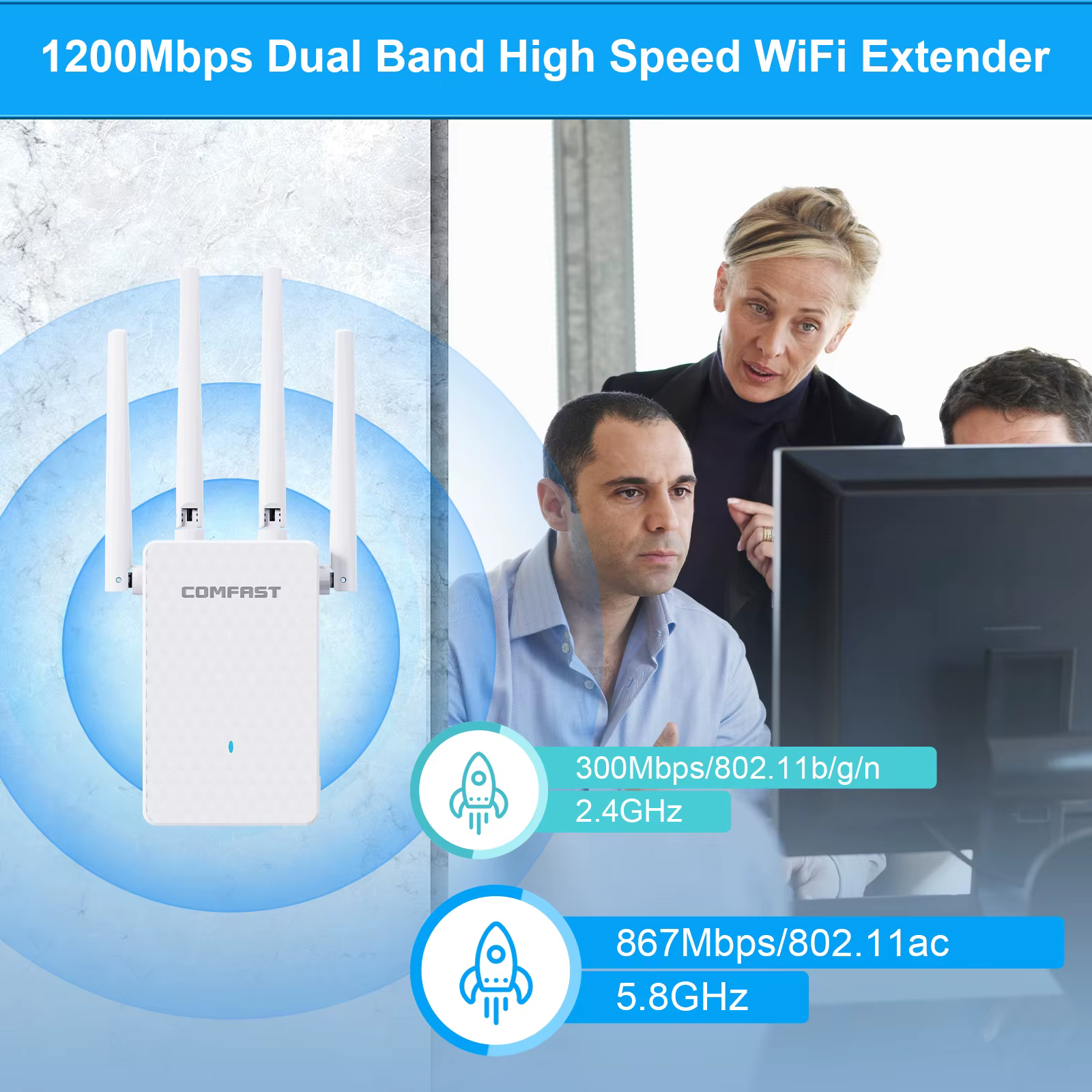 COMFAST Repetidor WiFi 1200Mbps Dual Band con Pantalla OLED - imagen 2