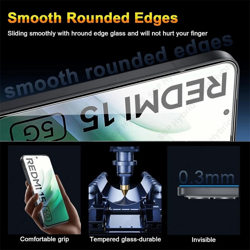 Redmi15 5G vidrio 3 uds 9H vidrio templado transparente para Xiaomi Redmi 15 5G 4G Global Protector de pantalla completa HD película de cubierta antiarañazos - imagen 4