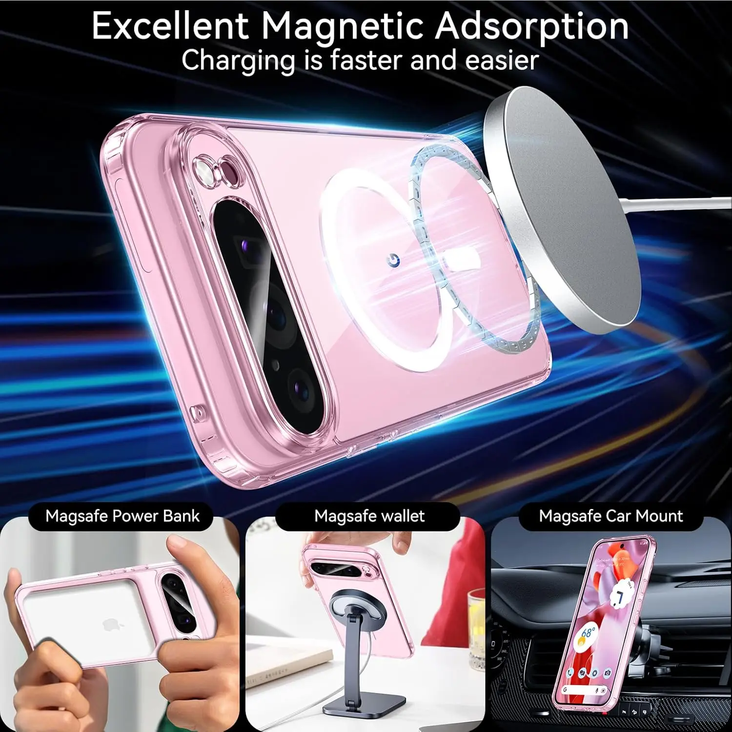 Funda para Magsafe, carga inalámbrica magnética, parachoques suave, cubierta trasera de plástico duro a prueba de golpes para Google Pixel 9 Pixel9 Pro 9Pro XL - imagen 3