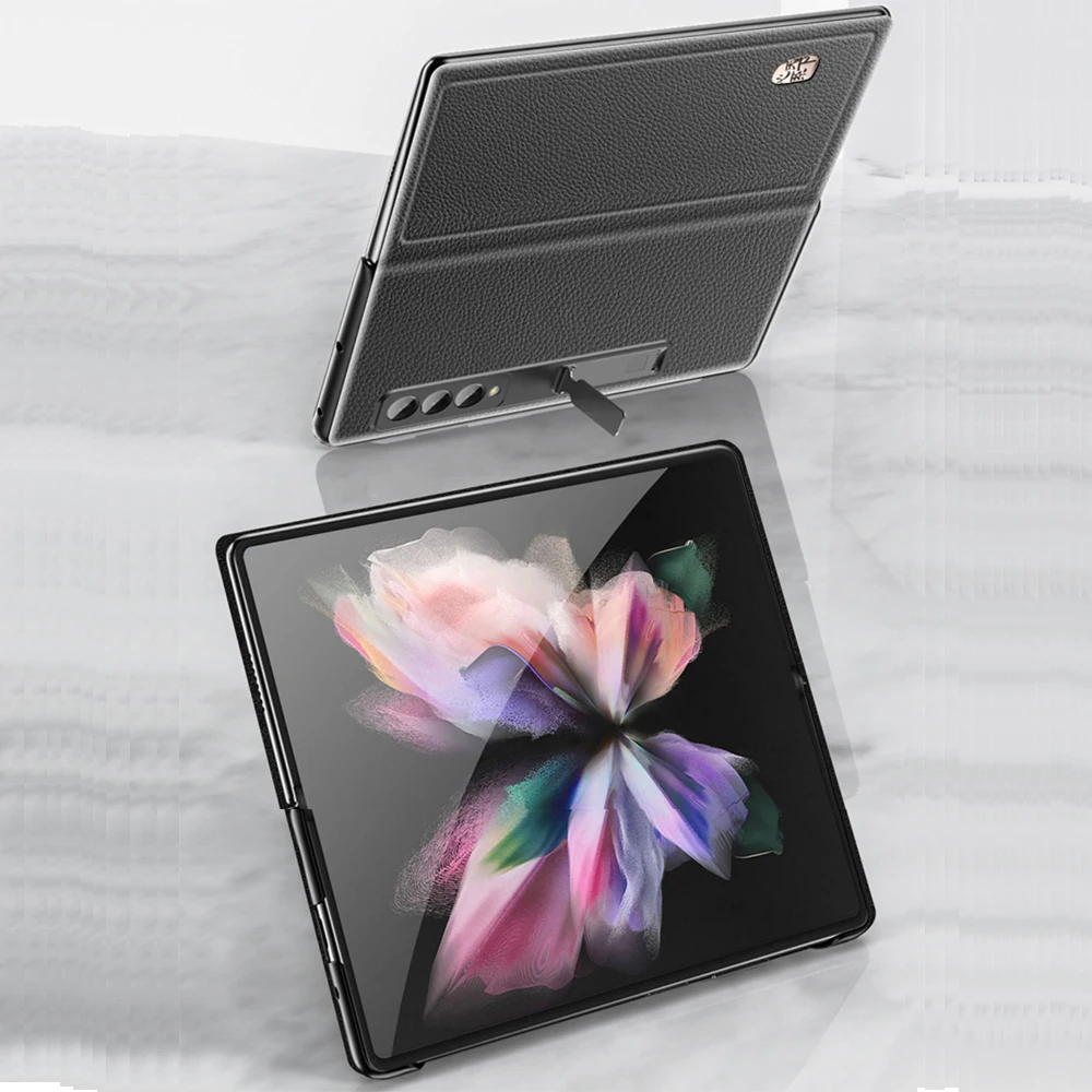 Funda de cuero genuino con tapa para Samsung Galaxy Z Fold 3/Z Fold 4, protección magnética inteligente con soporte - imagen 3