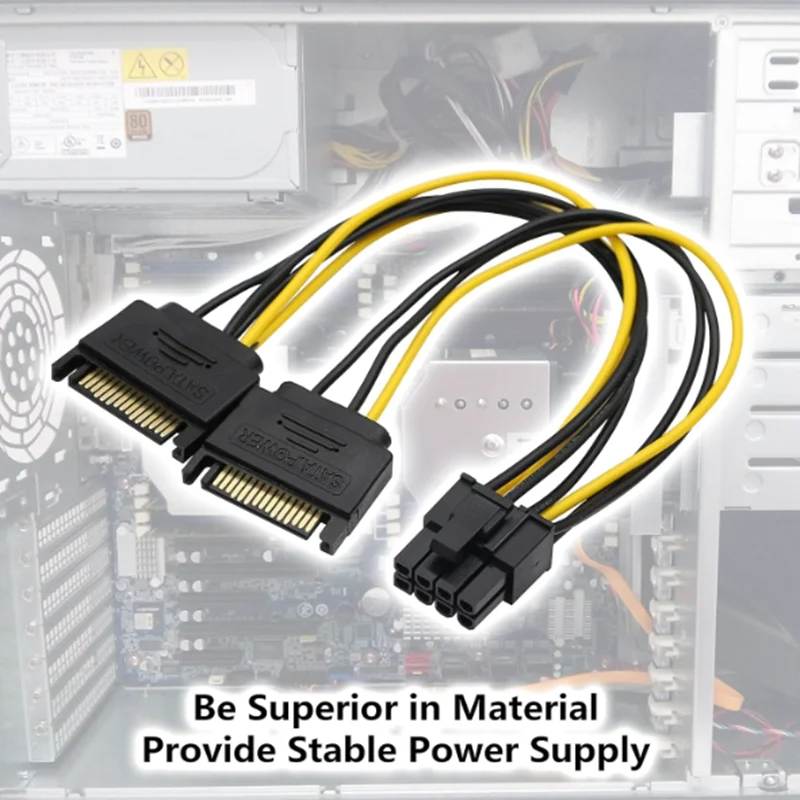 Cable de alimentación dual SATA de 15 pines a 8 pines (6 + 2 pines), SATA dual a PCI-E para computadoras, macho a macho, - imagen 3