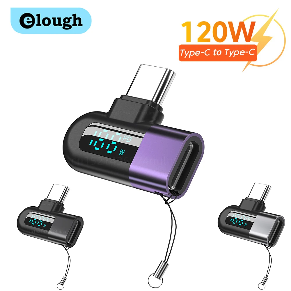 Elough 6A pantalla Digital tipo C a tipo C adaptador OTG para 120W Cable USB C de carga rápida conector USB2.0 Conventor