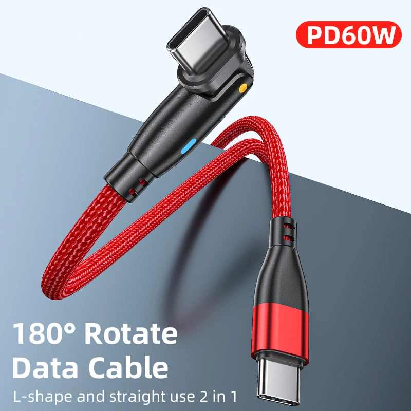 CQXSMAX-Cable de carga rápida USB tipo C a USB tipo C, Cable giratorio de 60W 3A 180 para Macbook, Xiaomi, Huawei, Cable de datos para cargador de teléfono - imagen 3