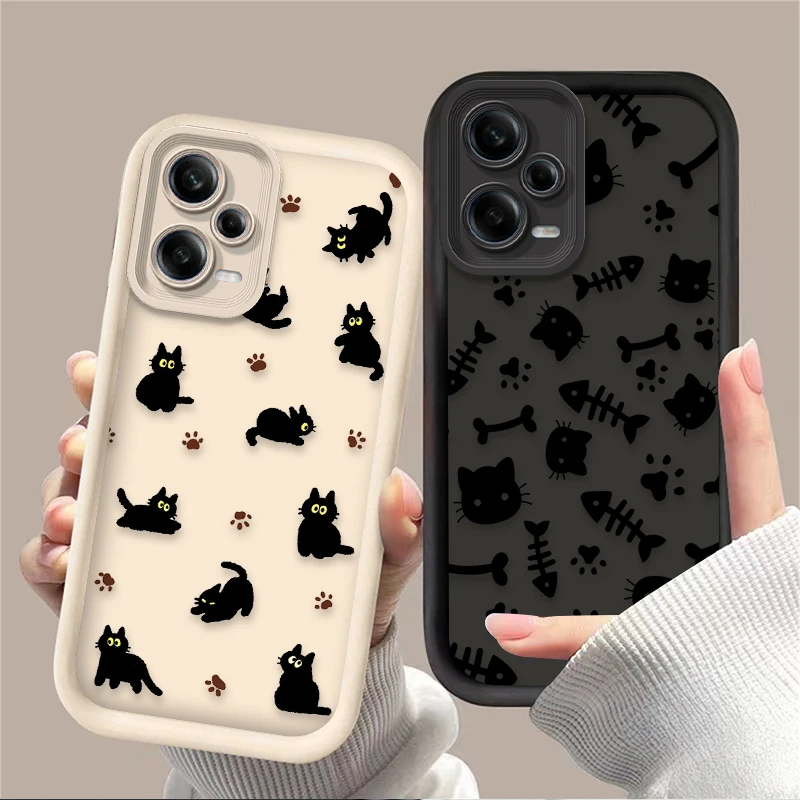 Funda con bonito diseño de gato negro para Xiaomi Redmi Note 13 14 12 11 Pro Plus 5G 12S 11S 10S 10 9 Redmi 14C 13C 12C 12 4G A3 A3X
