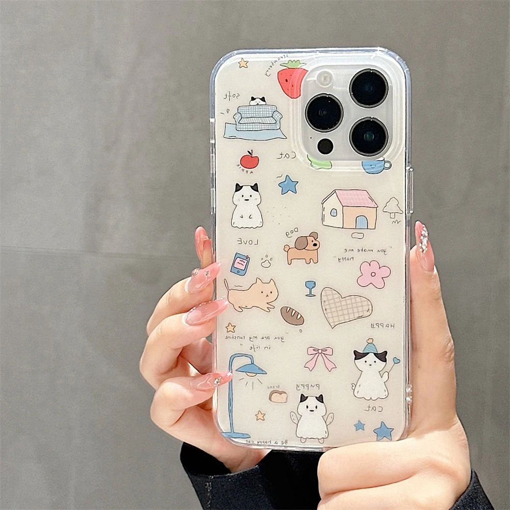 Funda de teléfono con diseño de gato de dibujos animados para iPhone 14 Pro 11 13 12 15 16 Pro Max, funda protectora de silicona suave brillante IMD a prueba de golpes - imagen 2