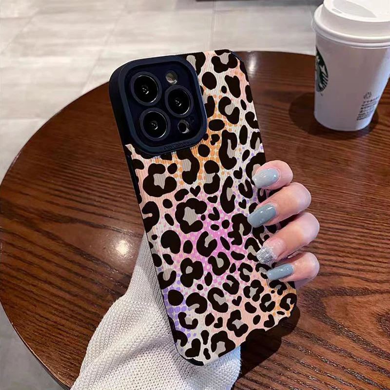Funda de teléfono de silicona de leopardo de Color a la moda para iPhone 17 Air 13 12 11 16 14 15 Pro Max Plus Mini cubierta completa de cuero a prueba de golpes - imagen 4