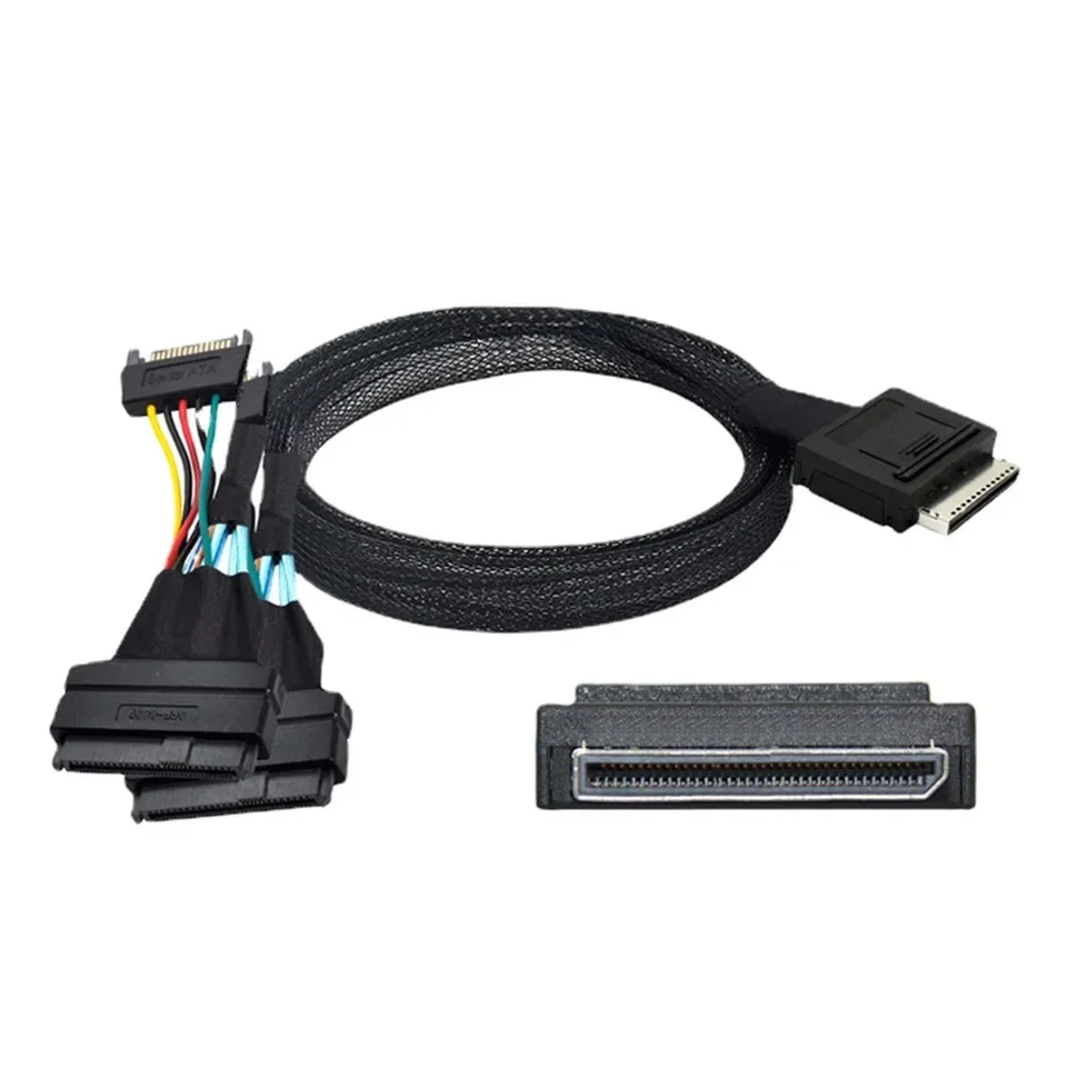 OCuLink PCIe PCI-Express SFF-8611 8X 8 carriles a Dual SFF-8639 U.2 4X SSD con Cable activo de datos de alimentación macho SATA de 15P - imagen 5