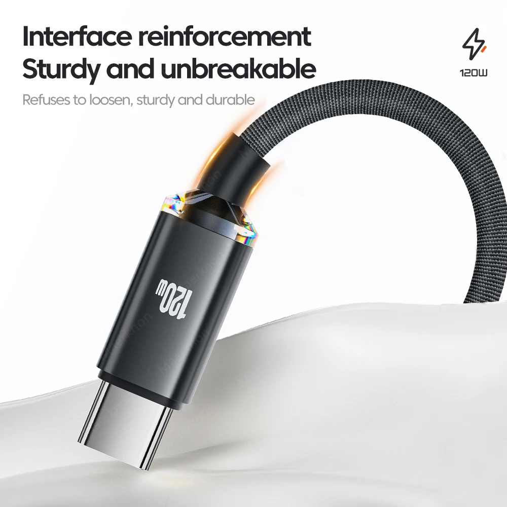 Cable USB tipo C 120W 6A Cable USB C de carga súper rápida para Huawei Samsung Xiaomi Oneplus Cable cargador de teléfono tipo C de carga rápida - imagen 3