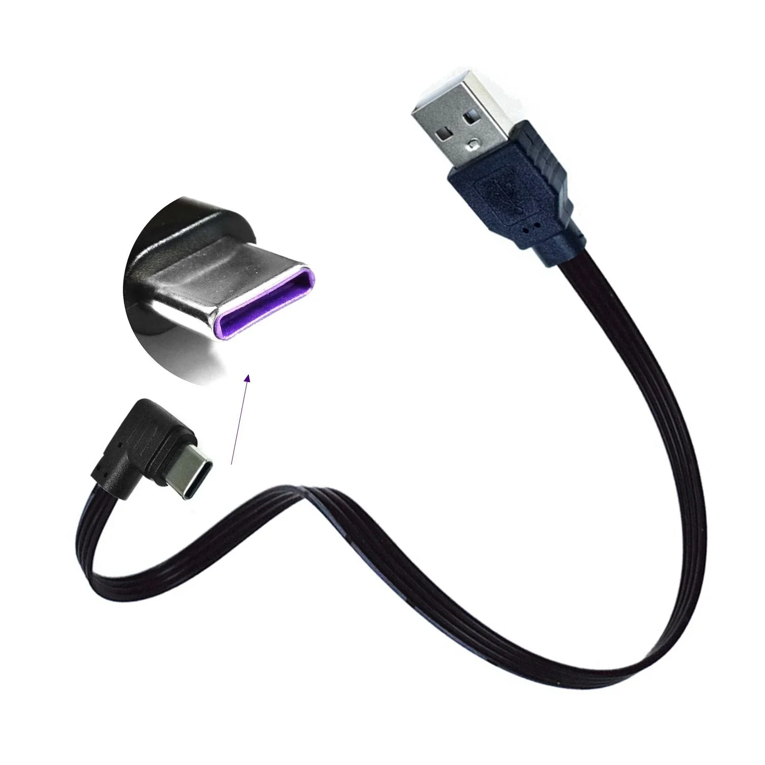 Cable de datos USB a tipo C de carga rápida de 50CM y 100CM, codo USB plano de alta flexibilidad, codo tipo C compatible con cable de carga de datos - imagen 4