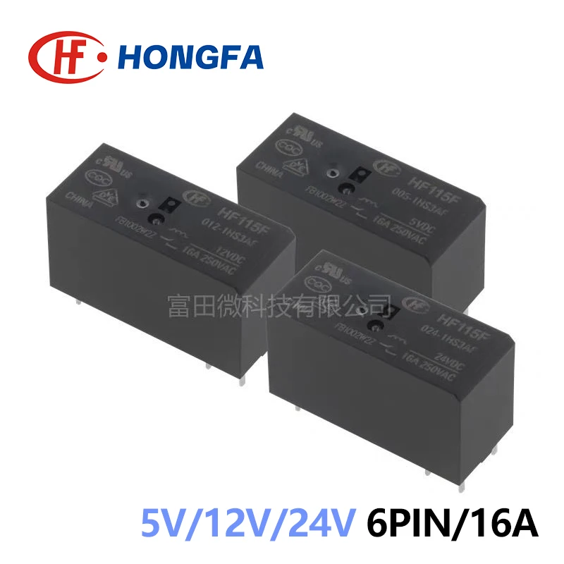 1 Uds HONGFA relé JQX HF115F-005-1HS3AF HF115F-012-1HS3AF HF115F-024-1HS3AF 1HS3A 6Pin 16A 5V 12V 24V relé de potencia