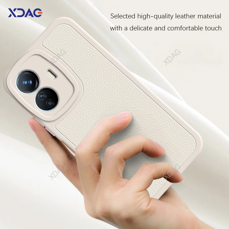 Funda de teléfono cuadrada de piel de cordero para VIVO Y77, Y77E, T1, Y77T, 5G, carcasa Litchi Peel, patrón a prueba de golpes, Funda protectora de cuero clásico - imagen 4