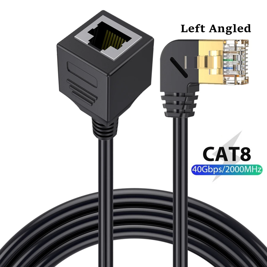 Cable de extensión Ethernet Cat8 de 40Gbps, Cable Rj45 Cat8/7/6, red Lan Ethernet macho a hembra, Anlge derecho de 90 grados para PC y portátil - imagen 4