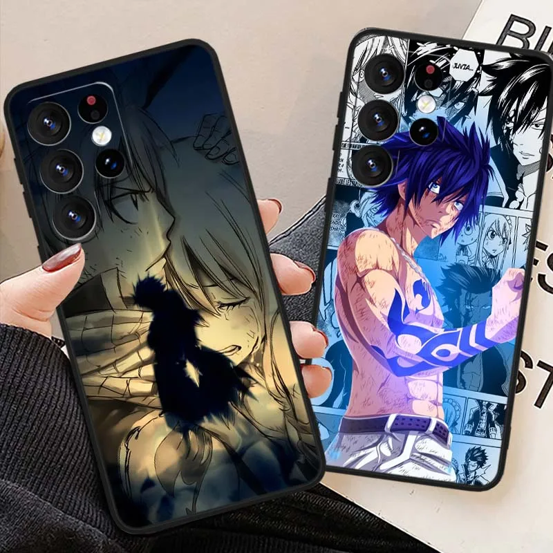 Funda de Anime Fairy Tail para Samsung Galaxy Note 20 10 9 8 A24 A34 M13 M31 M32 M52 M62 Ultra Lite funda de teléfono negra - imagen 2