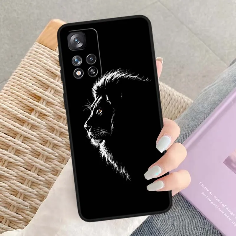 Animal con estampado de León para Redmi 14C 13C 12C 10C 9C 13 12 10 9 9A 8 8A A1 A2 A3 6A 7A 6 7 5G funda de teléfono negra - imagen 5
