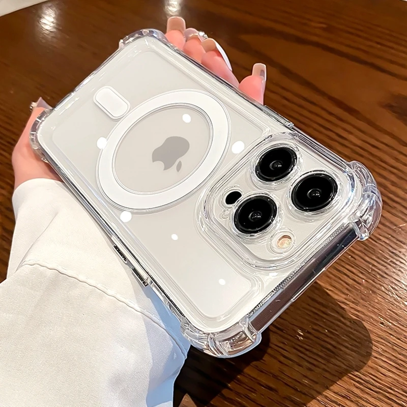 Funda transparente Magsafe de carga inalámbrica de lujo para iPhone 15, 14, 13, 12, 11 Pro Max Plus, funda de parachoques suave magnética a prueba de golpes - imagen 4