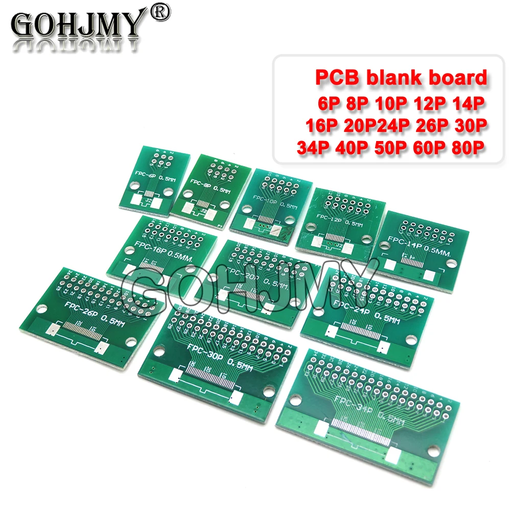 5 uds doble cara FPC/FFC 0,5mm 1mm 6/8/10/12/20/40/50/60 Pin a DIP 2,54mm adaptador SMT placa de enchufe conector de placa PCB KIT de bricolaje