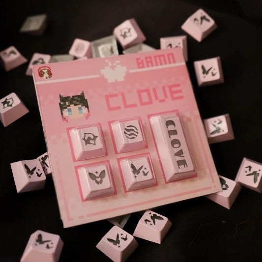 Teclas de PC VALORANT CloveClearlove, juego de teclas temáticas personalizadas, 5 unidades, perfil de cereza, teclas de teclado mecánico transparentes