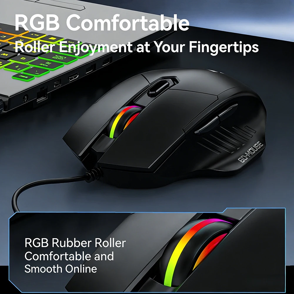Ratón con cable KEBIDUMEI, ratón para juegos de 7200DPI, 6 botones, ratón ergonómico, ratón óptico silencioso, Plug and Play para Android, Windows, MacOS - imagen 4