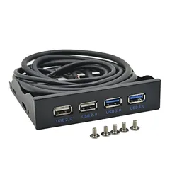 BTBcoin HUB USB 2,0 USB 3,0 Panel frontal de 4 puertos USB3.0 Hub Splitter adaptador de soporte combinado interno para escritorio Bahía de disquete de 3,5 pulgadas