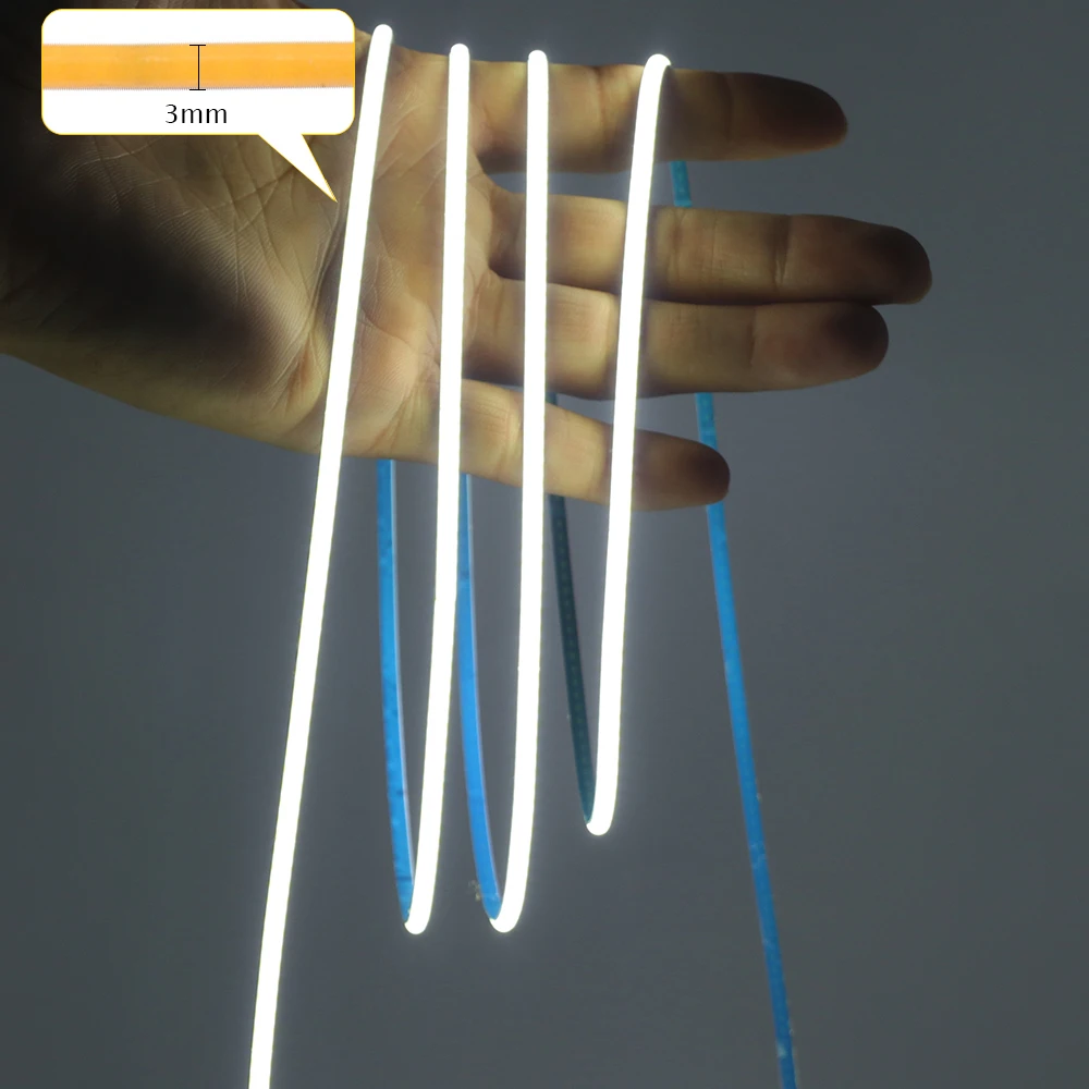 Tira de luces LED COB ultrafina de 3mm, 12V, 24V, 5m, 384LEDs/m, barra de luz lineal COB flexible de alta densidad, 3000K, 4000K, 6000K para decoración de habitaciones