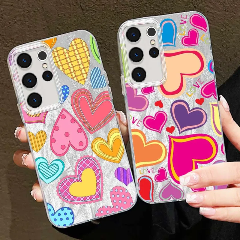 Patrón de corazón de moda de lujo para Samsung Galaxy S25 S24 S23 S22 S21 S20 Ultra FE Lite funda de teléfono con textura de plumas