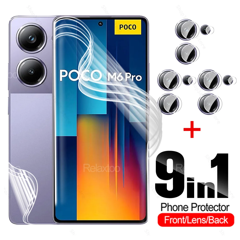Película de hidrogel de cobertura completa para teléfono móvil, Protector de pantalla trasera 9 en 1 para Poco M6 Pro 4G, Xiaomi Poco M6 Pro, Poco M6Pro, PocoM6Pro