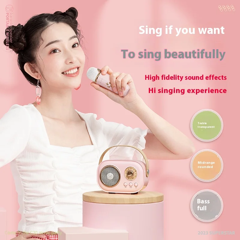 Mini micrófono C20 inalámbrico Bluetooth con sistema de sonido sonido Hifi micrófonos de Karaoke portátiles para entretenimiento al aire libre en el hogar - imagen 3