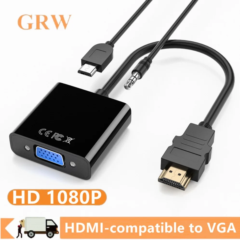Cable adaptador HDMI a VGA de 1080P con conector de Audio de 3,5mm, convertidor de puerto de alimentación USB para PC, portátil, PS4/3, proyector, TV Box