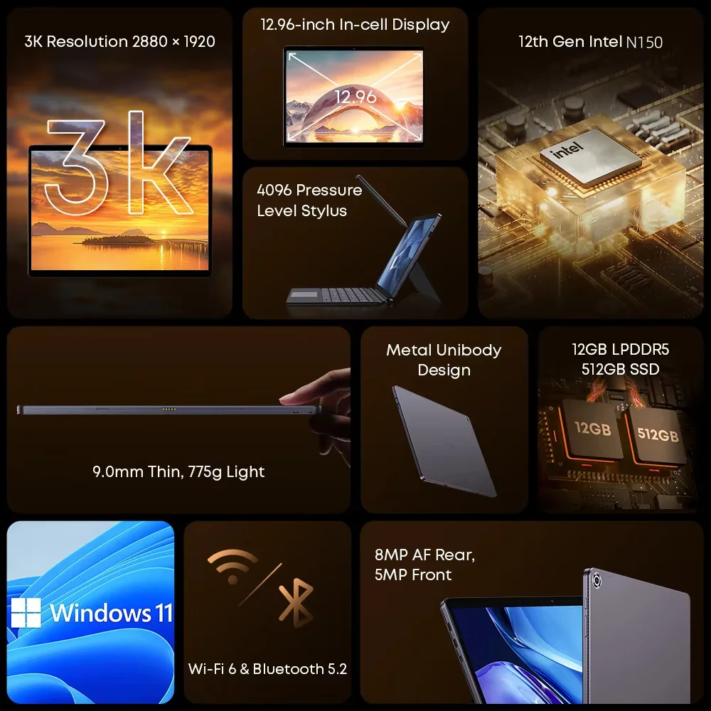 CHUWI Hi10 Max Tablet Intel N150 12,96 ''3K pantalla táctil 512GB SSD 12GB RAM tabletas soporte teclado Stylus 2 en 1 ventana - imagen 3