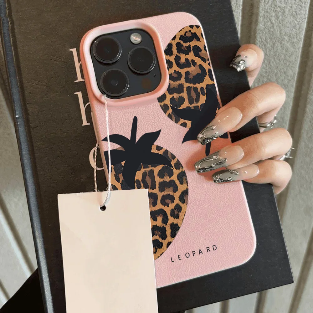 Funda de teléfono de cuero con estampado de leopardo para iPhone 11, funda para iPhone 17 15 13 14 12 16 Pro Max 17 Air, funda suave mate con patrón de lichi