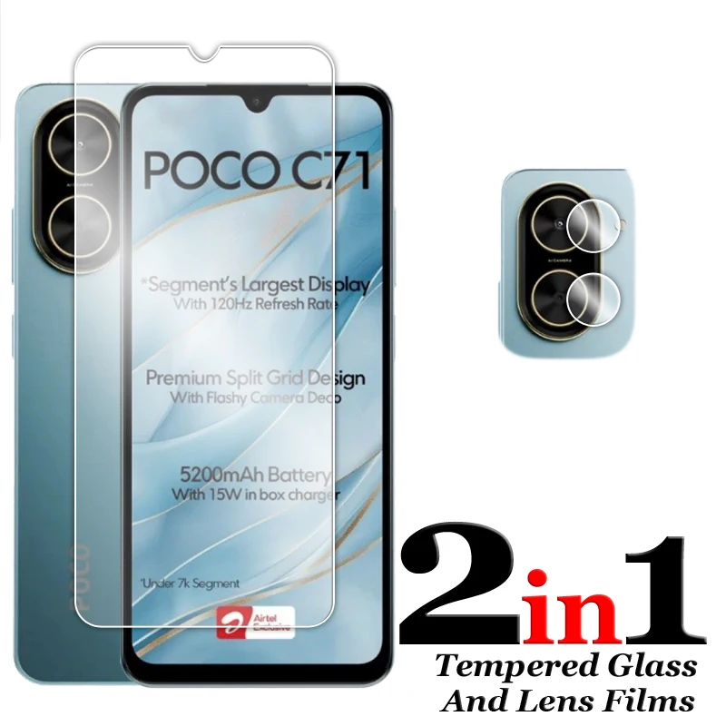 Para Poco C71 vidrio pegamento completo Protector de pantalla transparente para Poco C71 C40 C50 C51 C55 C65 vidrio templado para Poco C71 C65 película de lente - imagen 4