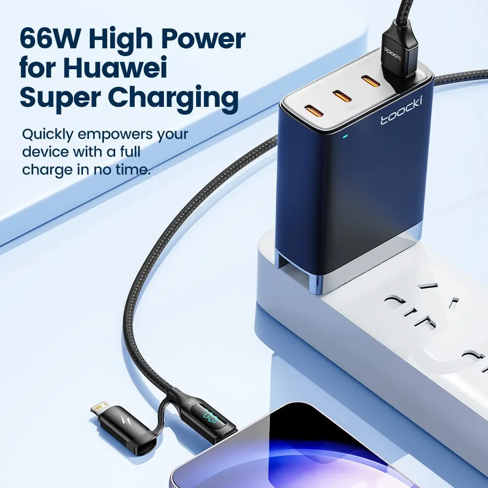 Toocki 2 en 1 Cable USB tipo C 100W Cable de iluminación de pantalla de carga rápida para iPhone 14 13 12 Macbook Huawei Xiaomi Samsung S23 - imagen 2