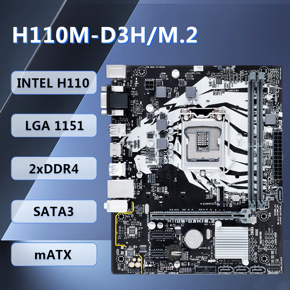 Placa base H110M-D3H/M.2 mATX Intel H110 LGA1151 DDR4 SATA3 HDMI VGA para procesadores Intel Core i7/i5/i3/Pentium/Celeron