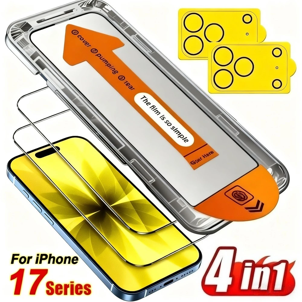 Vidrio templado 4 en 1 de alta claridad para iPhone 17 16 15 14 Pro Max 15 14 Plus película de lente de cámara para iPhone 13 12 11 Pro Mini Air 16e