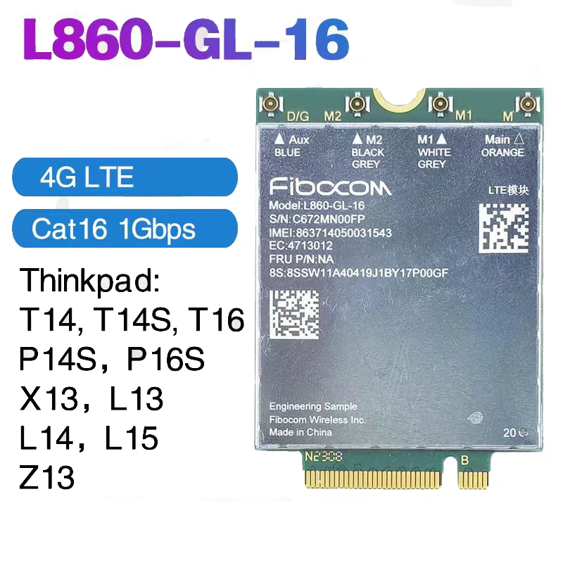 Módulo FIBOCOM L860-GL-16 LTE Cat16 para Thinkpad T14 T16 P14S P16S X13 L13 L14 L15 Gen3 portátil Intel XMM7560R + M.2 Key-B WIN11 - imagen 3