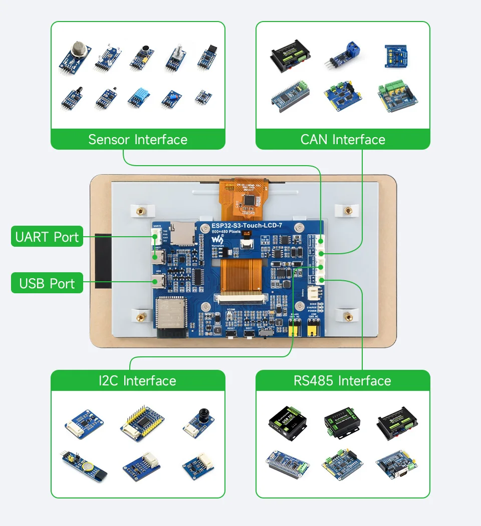 ESP32 S3 táctil LCD pantalla capacitiva de 7 pulgadas 800 × 480 Placa de desarrollo Xtensa LX7 WiFi BT5 CAN RS485 Sensor HMI LVGL GUI - imagen 4