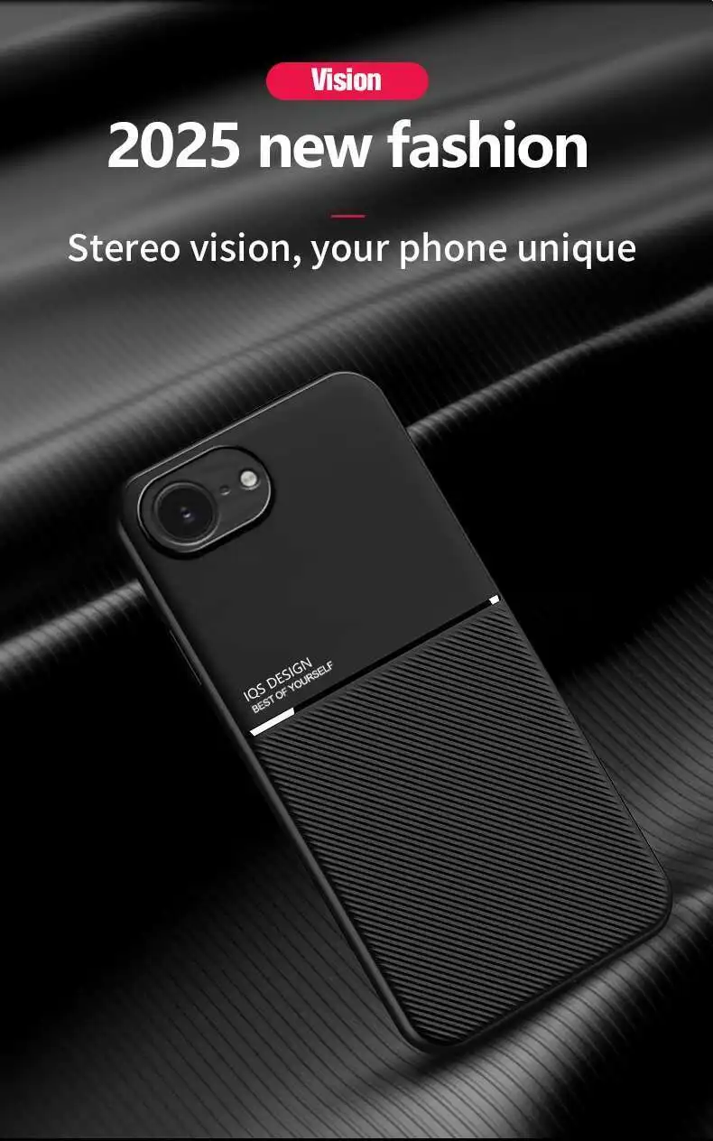 Funda de cuero de lujo para iPhone 16E 17 Pro Max 15 14 Plus 12 Mini cubiertas de placa de Metal integradas soporte para coche funda magnética - imagen 5